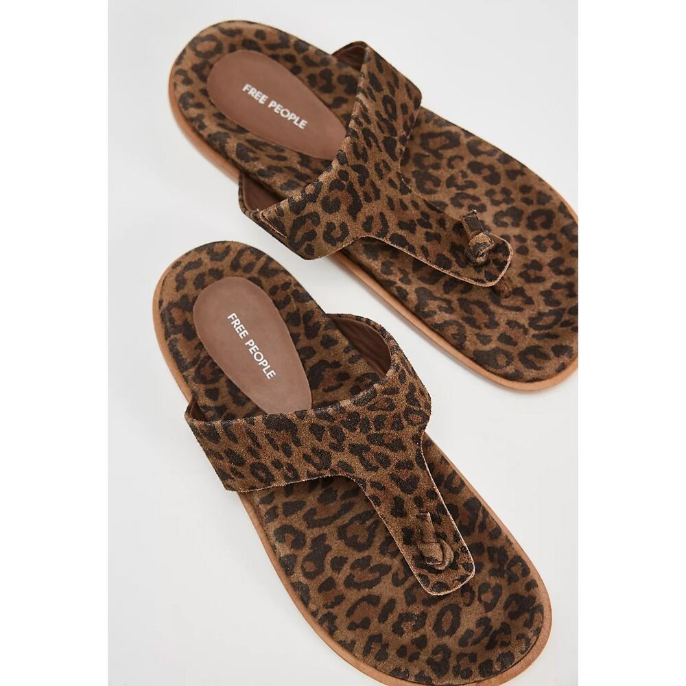 🎉LAST CHANCE🎉 FREE PEOPLE Mika Footbed Sandals / Chestnut Leopard Suede - Picture 3 of 13